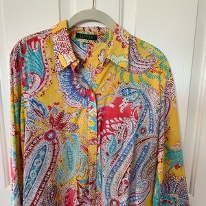 Ralph Lauren paisley top - 26.5” shoulder to hem. I think best 10 to 12 petite